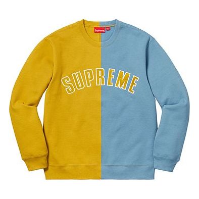Supreme FW18 Split Crewneck Sweatshirt Mustard 'Yellow Blue' SUP-FW18-131