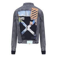 Off-White Pattern Arrow Printing Splicing Pattern Denim Jacket Gray OMYE019G20DEN0010888