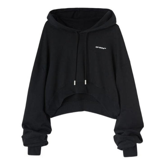 (WMNS) Off-White Embroidered-Logo Cropped Hoodie 'Black' OWBB050C99JER0011001