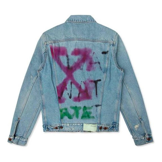 Off-White Spray Paint Graffiti Jacket Men Blue OMYE005E193860457128