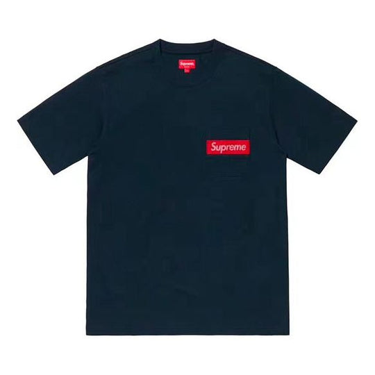 Supreme SS19 Mesh Stripe Pocket Tee Navy Short Sleeve Unisex Navy Blue SUP-SS19-639