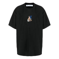 Off-White 21SS Painting Blue Arrow Cartoon Short Sleeve Loose Fit Black OMAA038S21JER0071040