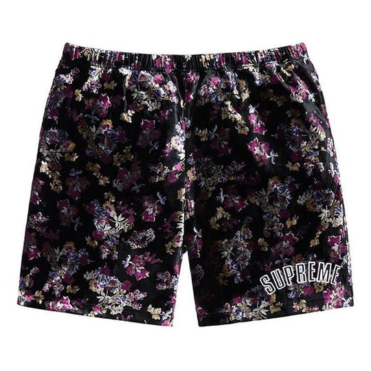 Supreme FW19 Week 1 Floral Velour Short Flowers Velvet Unisex Black Shorts SUP-FW19-022