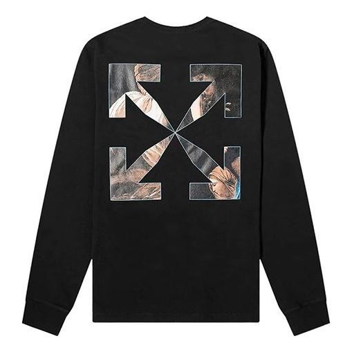 Men's Off-White c/o Virgil Caravaggio Printing Round Neck Long Sleeves Black T-Shirt OMAB001E20JER0061010