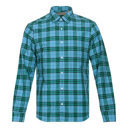 Men's Burberry Cotton Long Sleeves Plaid Shirt Blue 80031001