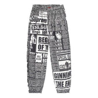 Supreme FW18 Newsprint Skate Pant Black Pattern Printing Bundle Feet Pants Unisex Gray SUP-FW18-840