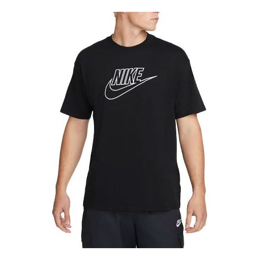 Men's Nike Logo Printing Loose Round Neck Pullover Short Sleeve Black T-Shirt DR7826-010