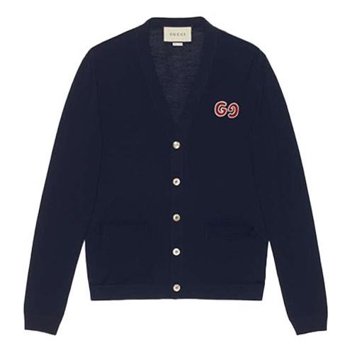 Gucci GG Embroidered Wool Cardigan Knitted Top Navy 576815-XKAOW-4440