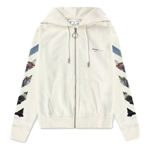 Off-White Zipped Up Printed Hooded sweater Men White OMBE001G20FLE0010110