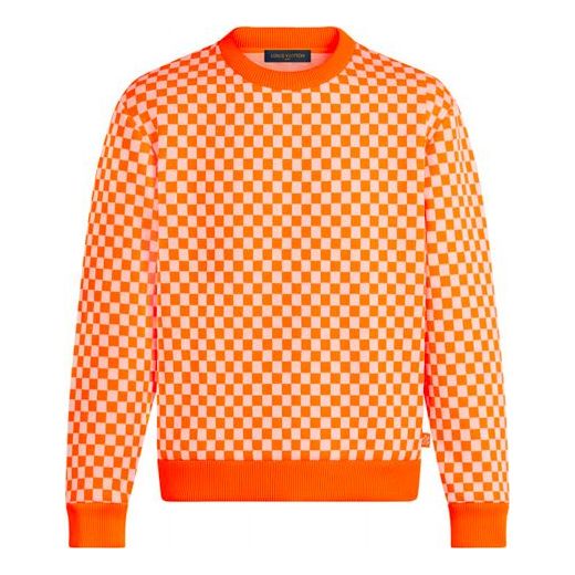 LOUIS VUITTON LV SS21 Monogram Plaid Crewneck Pullover For Men Orange 1A8P50