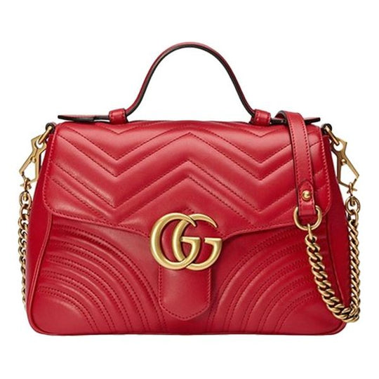 (WMNS) Gucci GG Marmont Gold Logo Distress Leather Chain handbag Small Red Classic 498110-DTDIT-6433