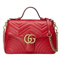 (WMNS) Gucci GG Marmont Gold Logo Distress Leather Chain handbag Small Red Classic 498110-DTDIT-6433