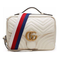 Gucci GG Marmont Gold Label Logo Tassel Stripe Webbing Shoulder Strap White Handbag 498100-DTDPT-8283