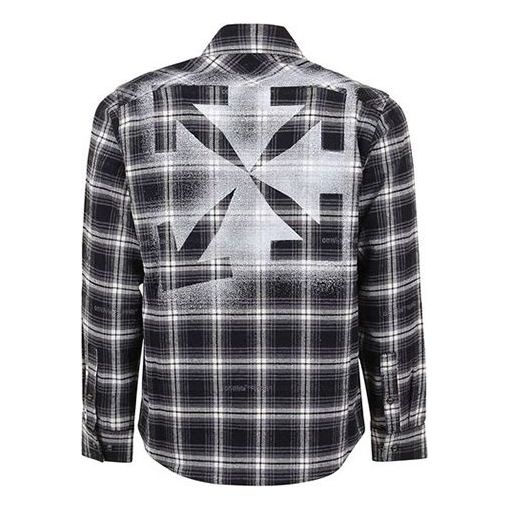 Off-White Arrow Printing Plaid Long Sleeves Shirt Black OMGA133E20FAB0011010