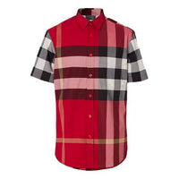 Men's Burberry SS21 Plaid Button Short Sleeve Shirt Red 80208561