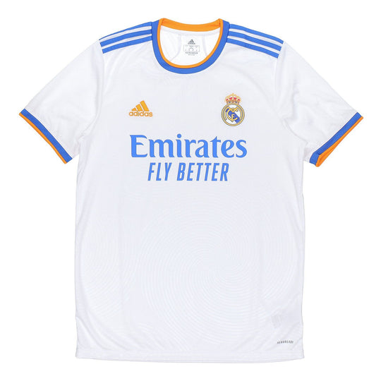 adidas real Madrid 21-22 Season SW Fan Edition Home Alphabet Logo Stripe Sports Short Sleeve Soccer/Football Jersey White GQ1359