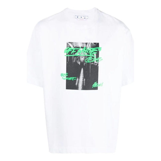 Men's Off-White FW22 Alphabet Printing Round Neck Short Sleeve Version White T-Shirt OMAA120F22JER0070170