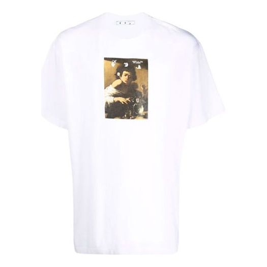 Men's Off-White FW21 Pattern Printing Round Neck Short Sleeve White T-Shirt OMAA119F21JER0170184