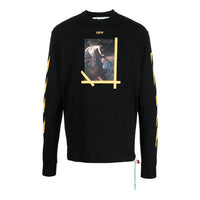 Men's Off-White FW22 Solid Color Round Neck Painting Printing Long Sleeves Black T-Shirt OMAB064C99JER0111001