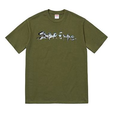 Supreme FW18 Liquid Tee Olive Silver Logo Short Sleeve Unisex Olive Green SUP-FW18-014