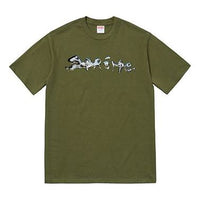 Supreme FW18 Liquid Tee Olive Silver Logo Short Sleeve Unisex Olive Green SUP-FW18-014