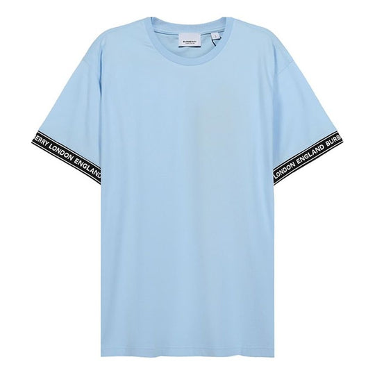 Men's Burberry FW20 Logo Cotton Loose Version Round Neck Short Sleeve Light Blue 80294491