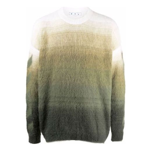 Men's Off-White Gradient Effect Round Neck Long Sleeves Wool Sweater Loose Fit Multicolor OMHE098F21KNI0015555