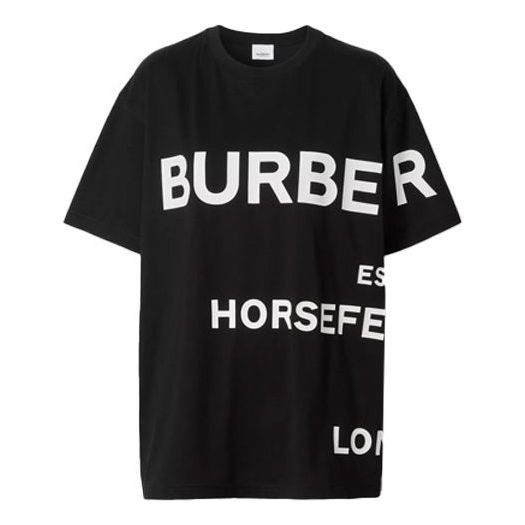 Men's Burberry SS21 Horseferry Logo Printing Loose Round Neck Short Sleeve Black 80406941