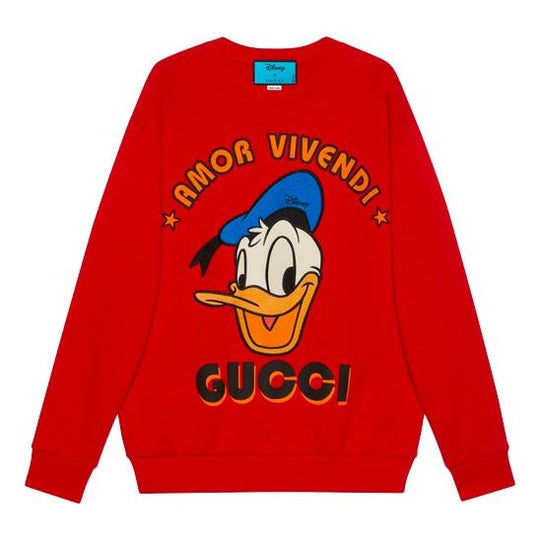 Gucci x Disney SS21 Donald Duck Printed Cotton Sweatshirt For Men Red SneakerSouqq