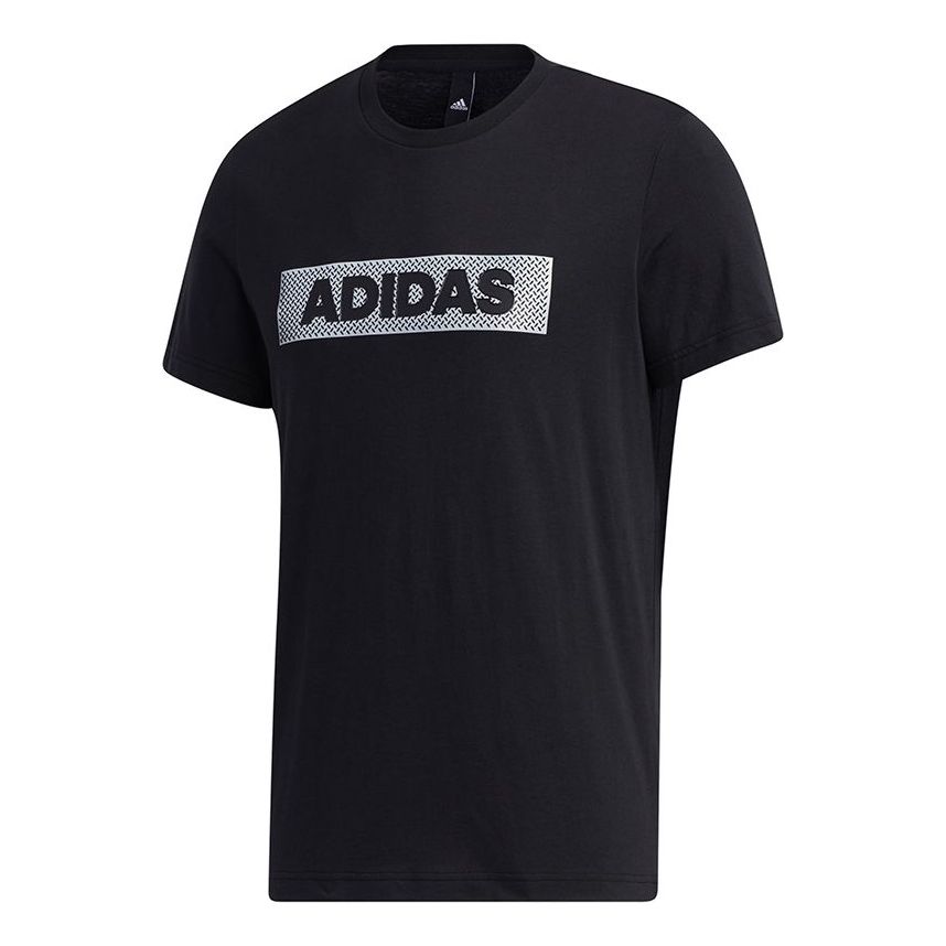 adidas M Gfx T Lng Box Logo Printing Sports Round Neck Short Sleeve Black GJ5112