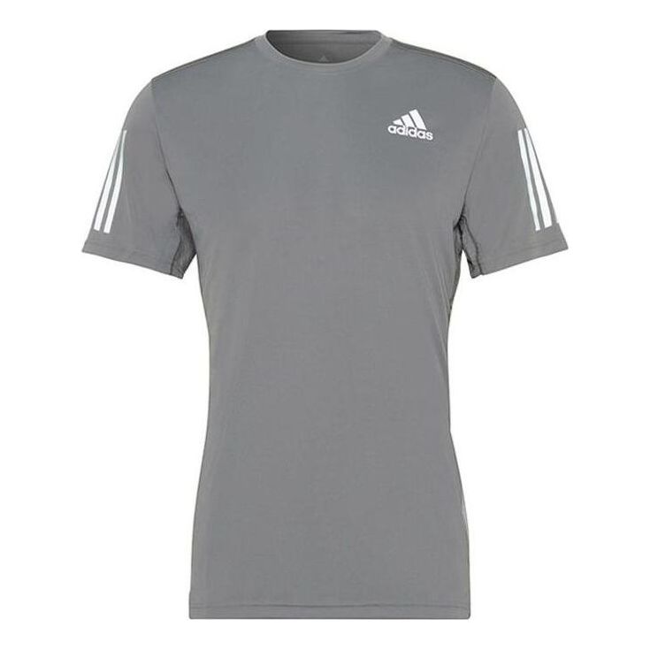 Men's adidas Fitness Training Breathable Logo Stripe Sports Short Sleeve Gray T-Shirt HB7430