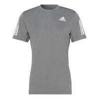 Men's adidas Fitness Training Breathable Logo Stripe Sports Short Sleeve Gray T-Shirt HB7430