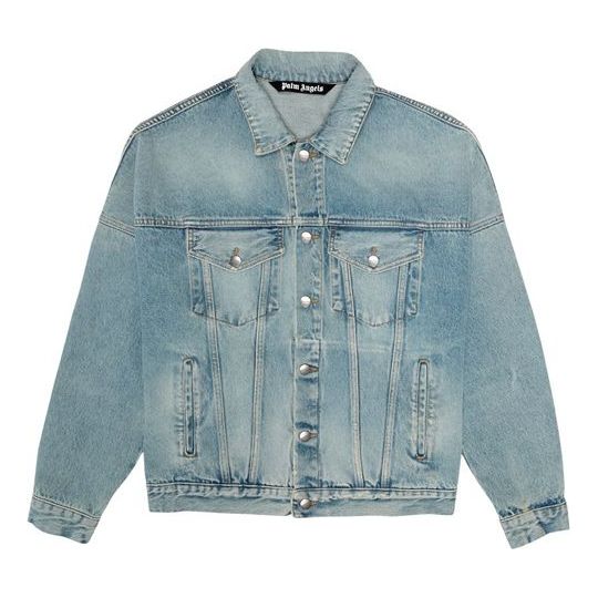 Palm Angels Logo Over Button-Up Denim Jacket 'Light Blue' PMYE006R203430017310