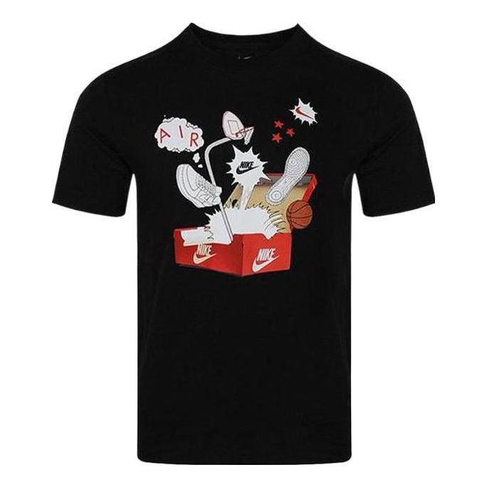 Men's Nike Cartoon Shoes Box Logo Printing Round Neck Sports Short Sleeve Black T-Shirt DH0016-010