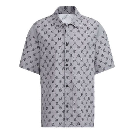 Men's adidas neo Pattern Full Print Athleisure Casual Sports Short Sleeve Shirt Gray IB5858