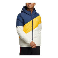 Men's adidas neo Colorblock Sports Stay Warm Hooded With Down Feather College Navy Blue Jacket H45267