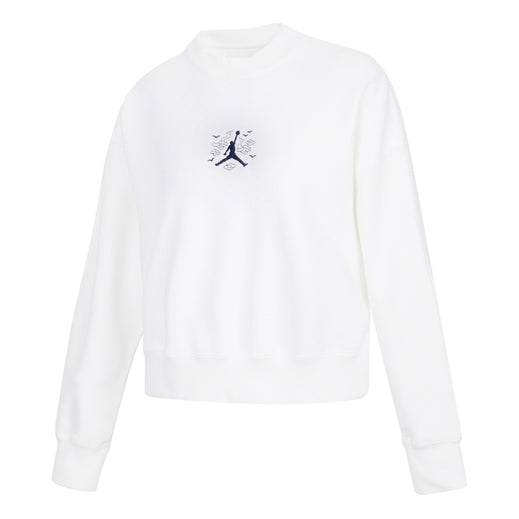 (WMNS) Jordan Solid Color Embroidered Round Neck Long Sleeves White Hoodie DQ0864-100