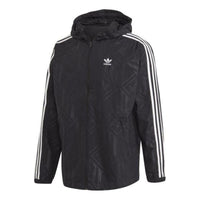 Men's adidas originals Stripe Logo Casual Sports Hooded Jacket Autumn Black GD5844