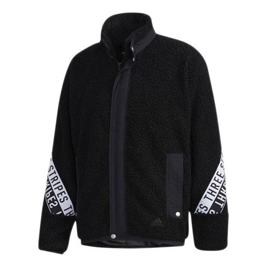 adidas M MHS BOA JKT Stand Collar Printing lamb's wool Stay Warm Jacket Black GE0388