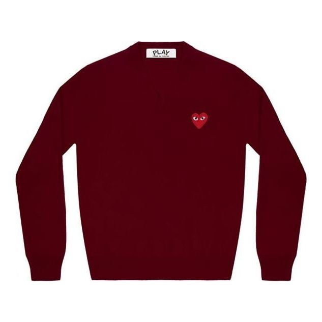 (WMNS) COMME des GARCONS PLAY V-Neck L/S T-shirt Red Emblem 'Burgundy' AZ-N001-051-4