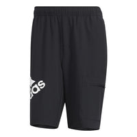 Men's adidas Solid Color Alphabet Logo Straight Sports Shorts Black HE7417