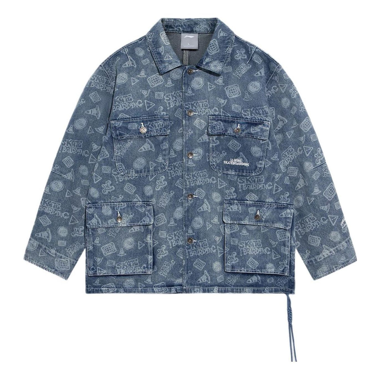 Li-Ning Skateboard Series Full Print Washed Denim Jacket 'Light Blue White' AJDS047-1