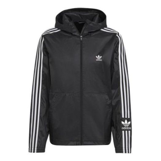 Men's adidas originals Lock Up Wb Stripe Embroidered Hooded Track Jacket Black HC2006