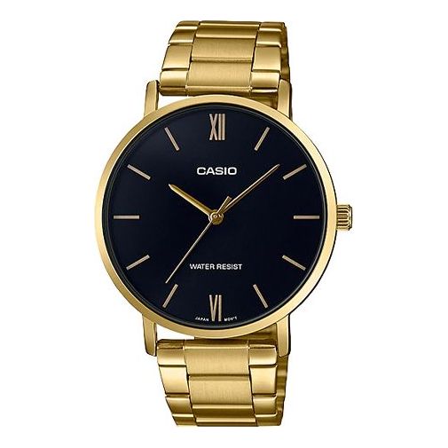 CASIO Stainless Steel Strap Quartz Waterproof Black Dial Mens Black Analog MTP-VT01G-1B