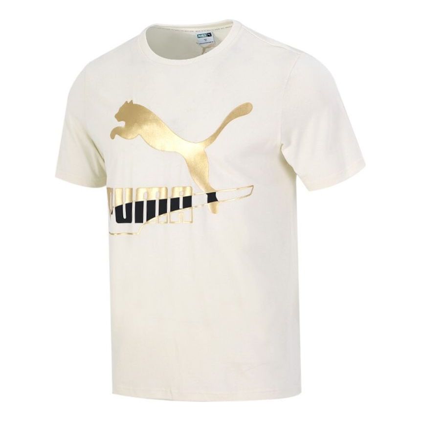PUMA Bronzing Logo Printing Sports Round Neck Short Sleeve Creamy White 534147-73