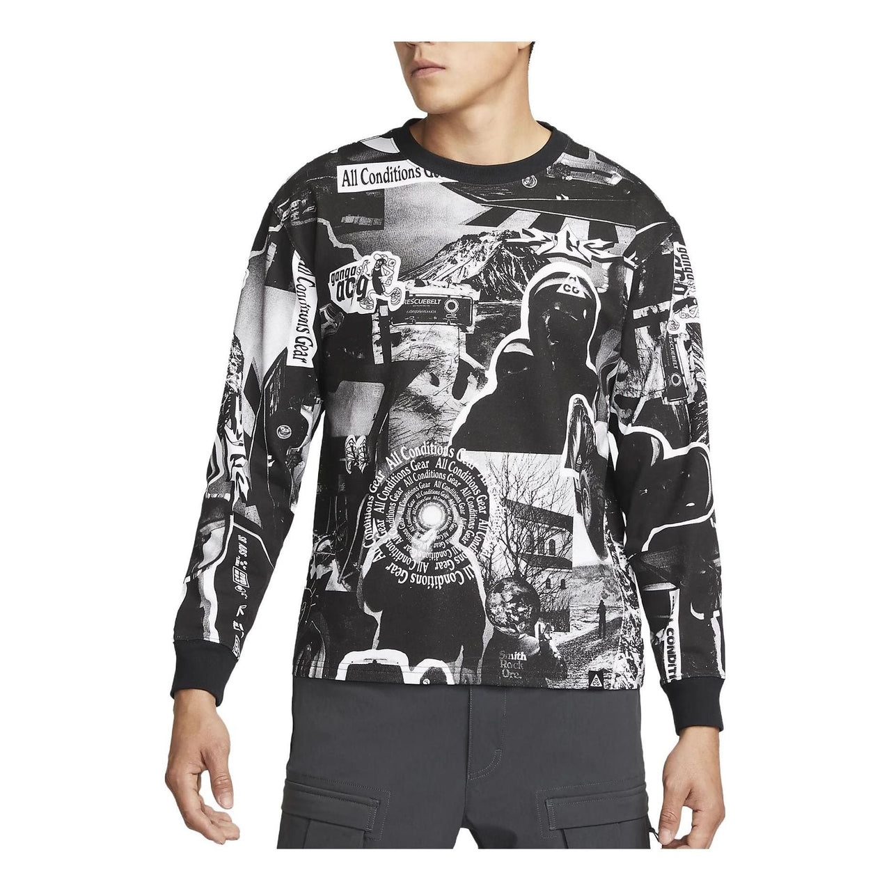 Nike ACG Glacier Long Sleeve Shirt Asia Sizing 'Black White' DJ5801-010