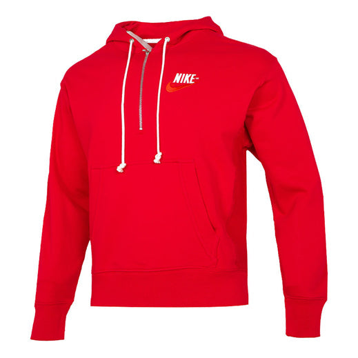Men's Nike Embroidered Logo Half Zipper Hooded Knit Pullover Red DM5280-657