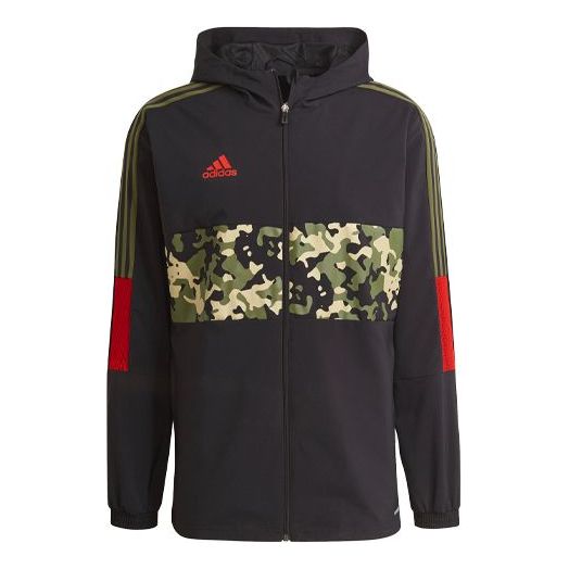 adidas Tiro Wb Aop Camouflage Printing Splicing Soccer/Football Sports Hooded Jacket Black GU8187