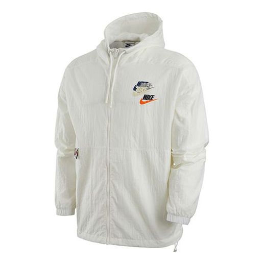 Men's Nike Alphabet Logo Printing Woven Hooded Long Sleeves Jacket Autumn White DV3313-133