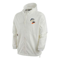 Men's Nike Alphabet Logo Printing Woven Hooded Long Sleeves Jacket Autumn White DV3313-133